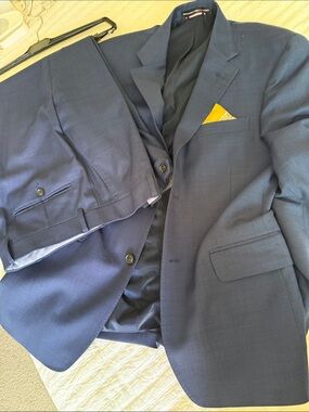 Tommy Hilfiger Navy Two-Piece Suit with Yellow Pocket Square